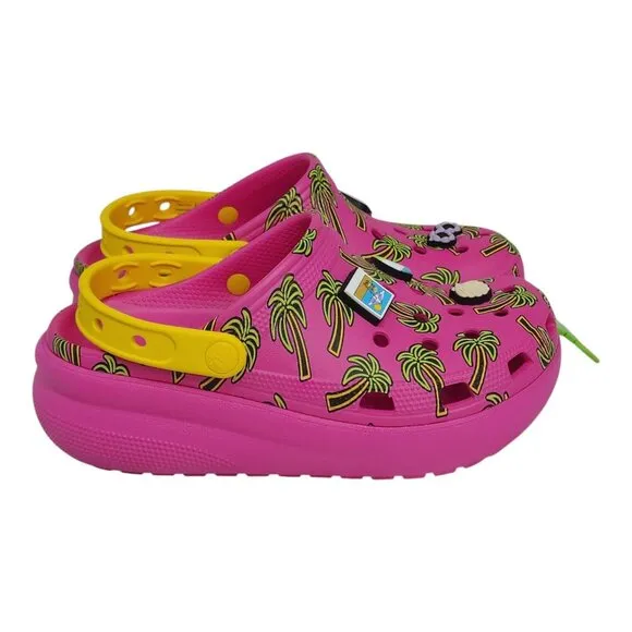 Crocs Classic Spring Jibbitz Clogs Kids Size J5 Pink Palm Trees 1.5&quot; Platform