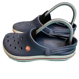 Crocs Crocband Navy Blue White &amp; Red Line Slide On Clogs Men Size 6 Women Size 8