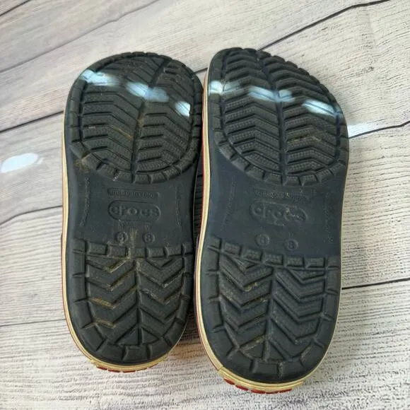 Crocs Crocband Navy Blue White &amp; Red Line Slide On Clogs Men Size 6 Women Size 8