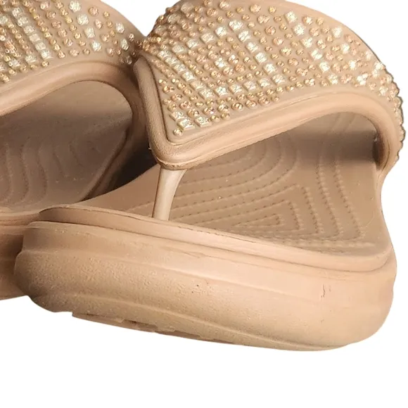 Crocs Women's Size 8 Bronze Monterey Embellished Wedge Flip Flops Sandals