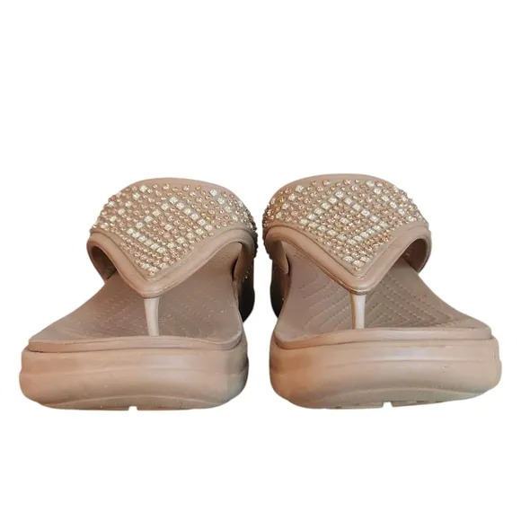 Crocs Women's Size 8 Bronze Monterey Embellished Wedge Flip Flops Sandals
