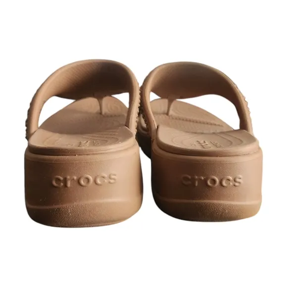 Crocs Women's Size 8 Bronze Monterey Embellished Wedge Flip Flops Sandals