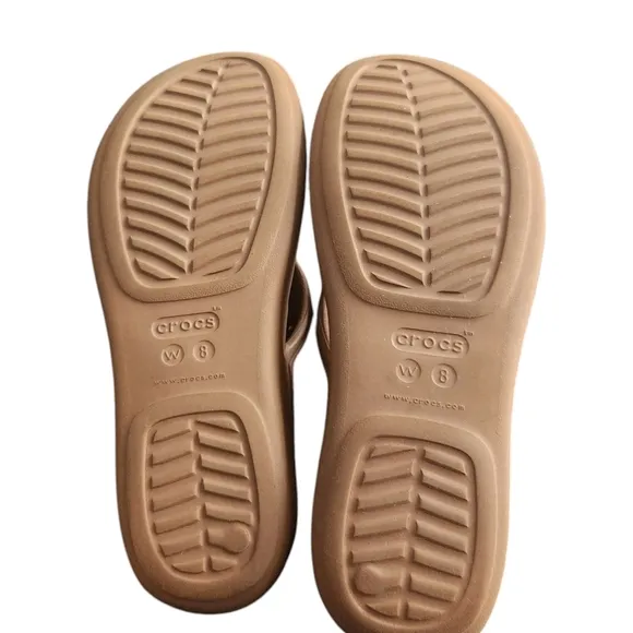 Crocs Women's Size 8 Bronze Monterey Embellished Wedge Flip Flops Sandals