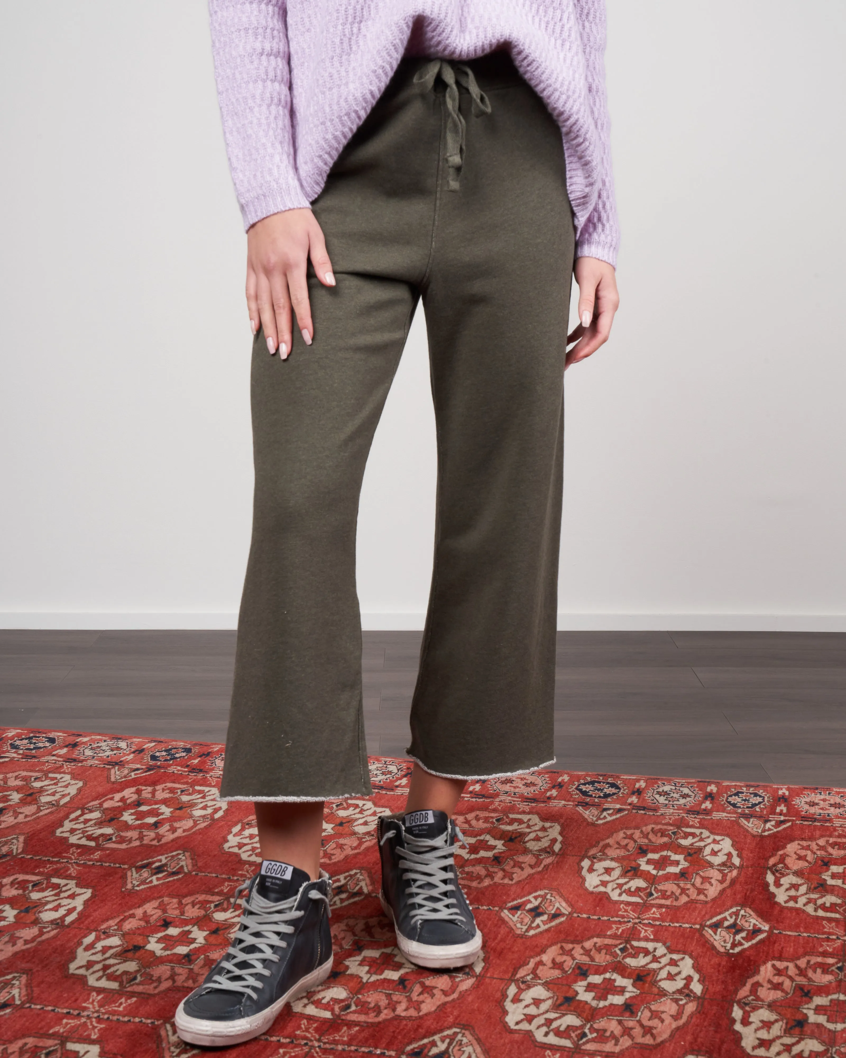 cropped wide leg sweatpant - moss melange