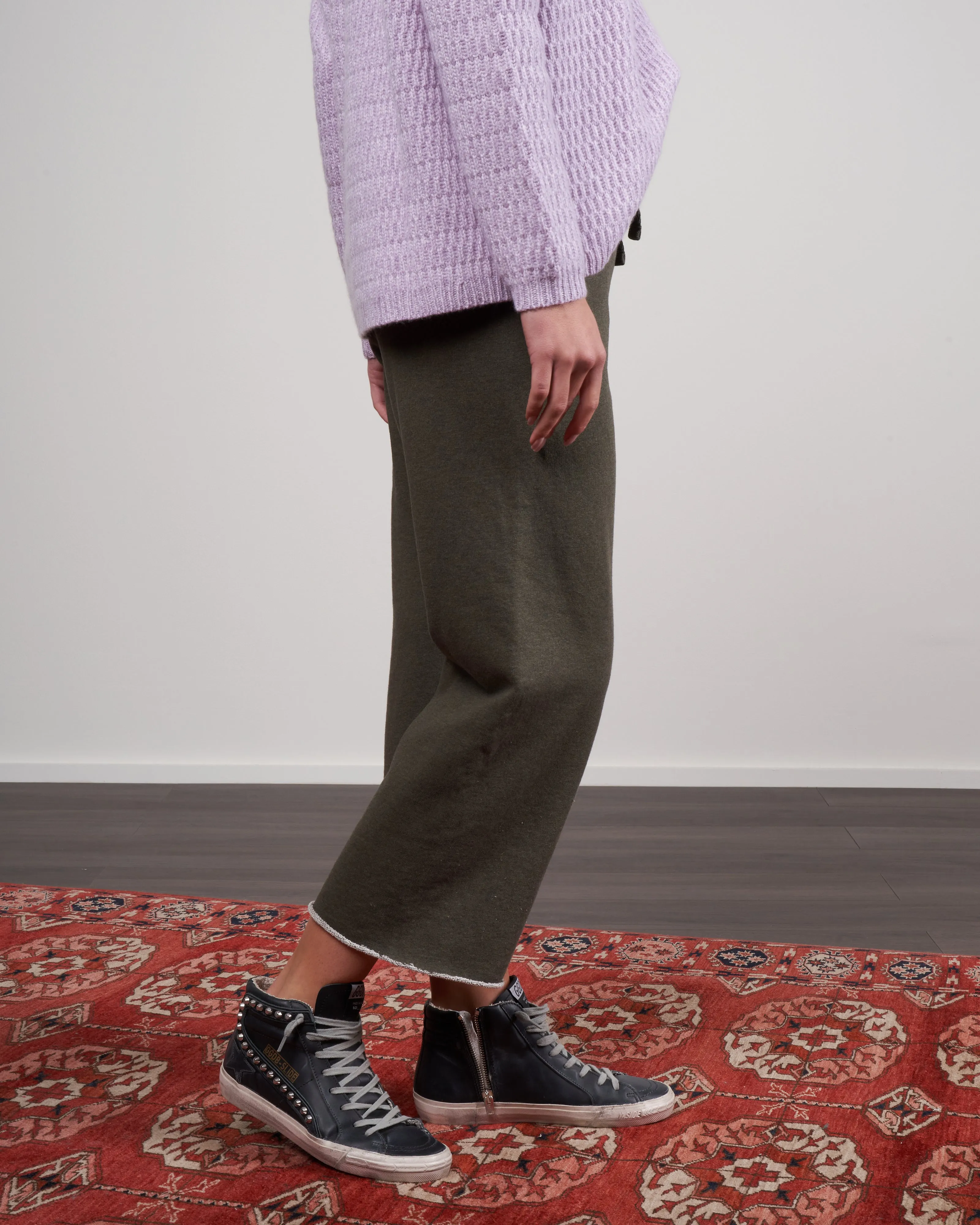 cropped wide leg sweatpant - moss melange