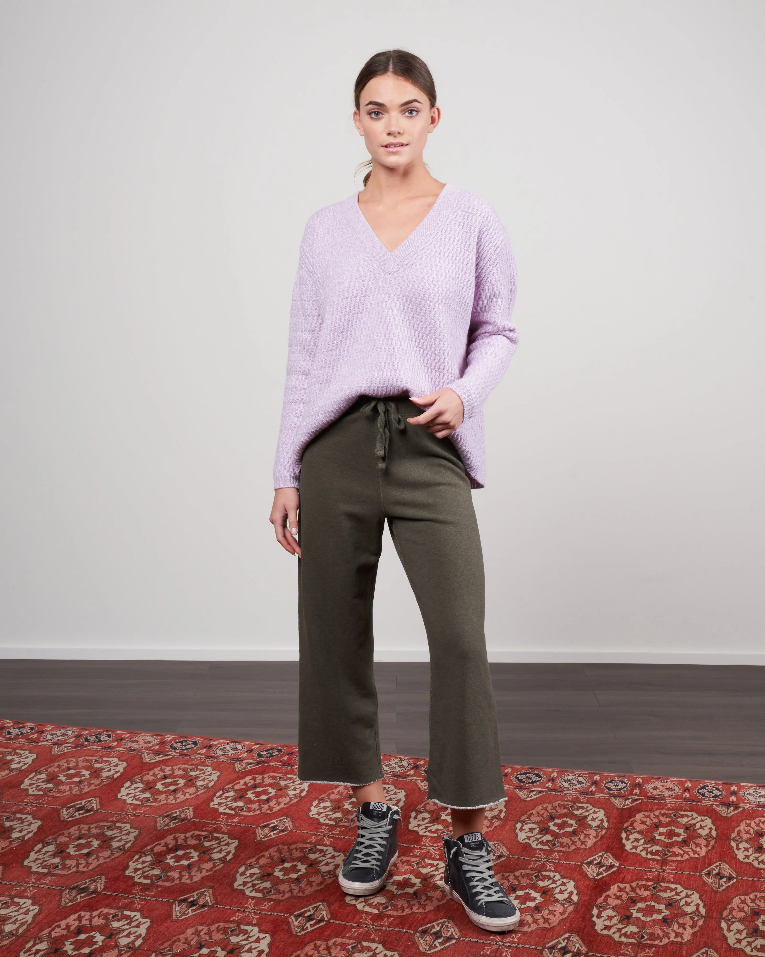 cropped wide leg sweatpant - moss melange