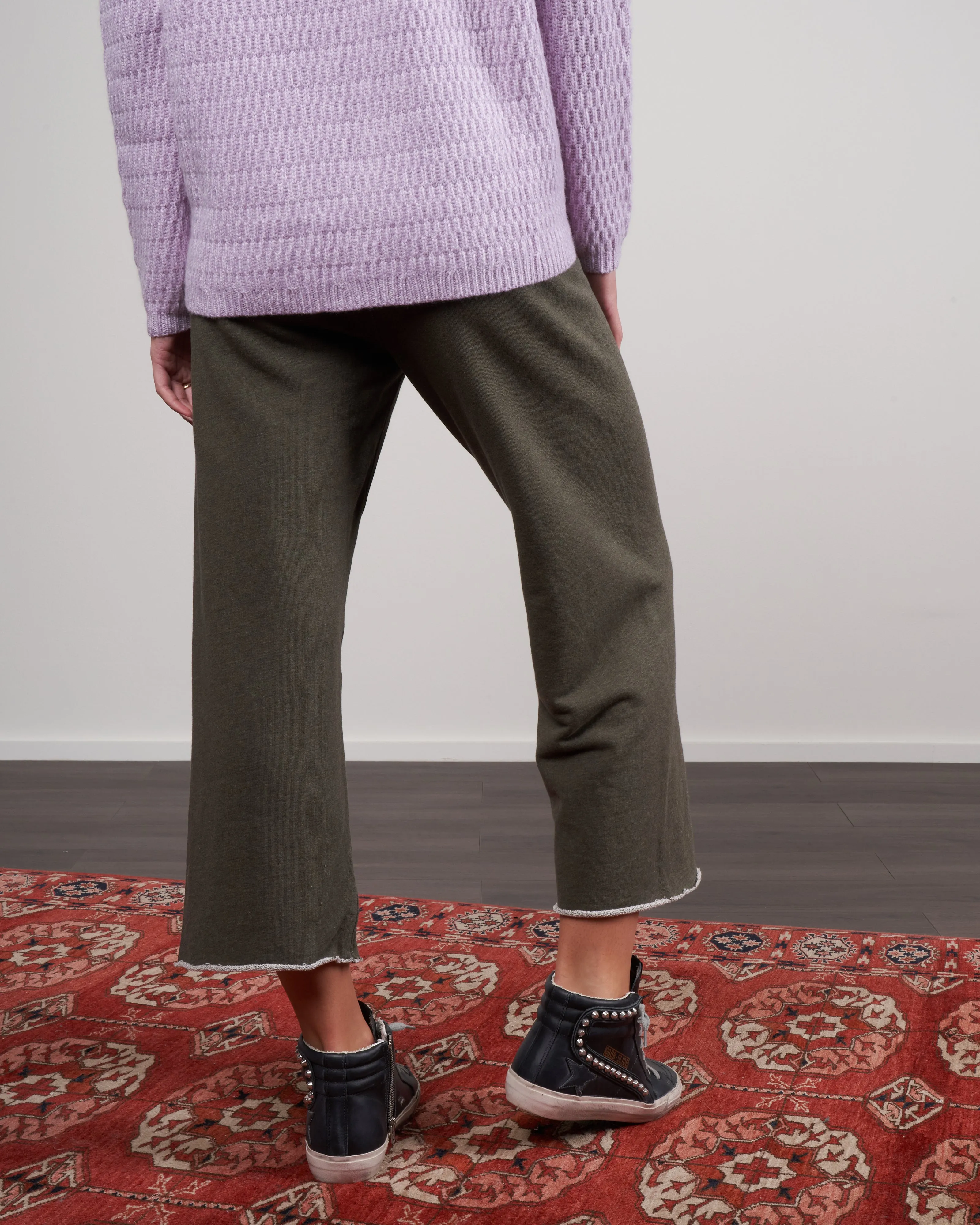 cropped wide leg sweatpant - moss melange