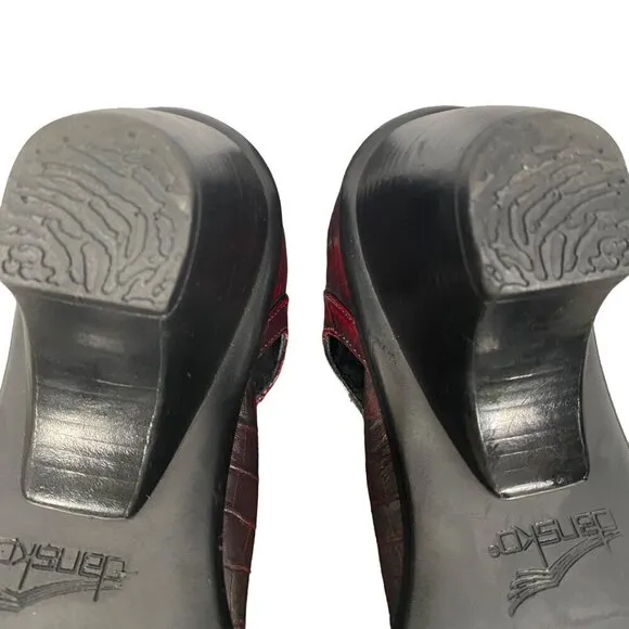 Dansko leather Mary Jane clogs oxblood croc embossed women's 39