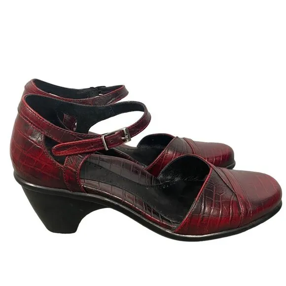 Dansko leather Mary Jane clogs oxblood croc embossed women's 39