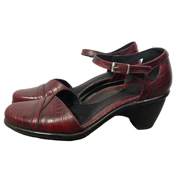 Dansko leather Mary Jane clogs oxblood croc embossed women's 39