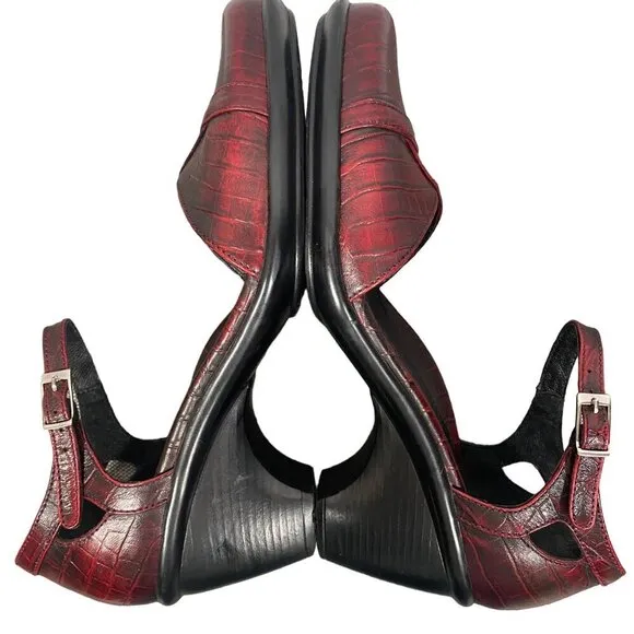 Dansko leather Mary Jane clogs oxblood croc embossed women's 39