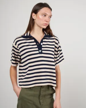 darcy stripe polo top - buttermilk/navy