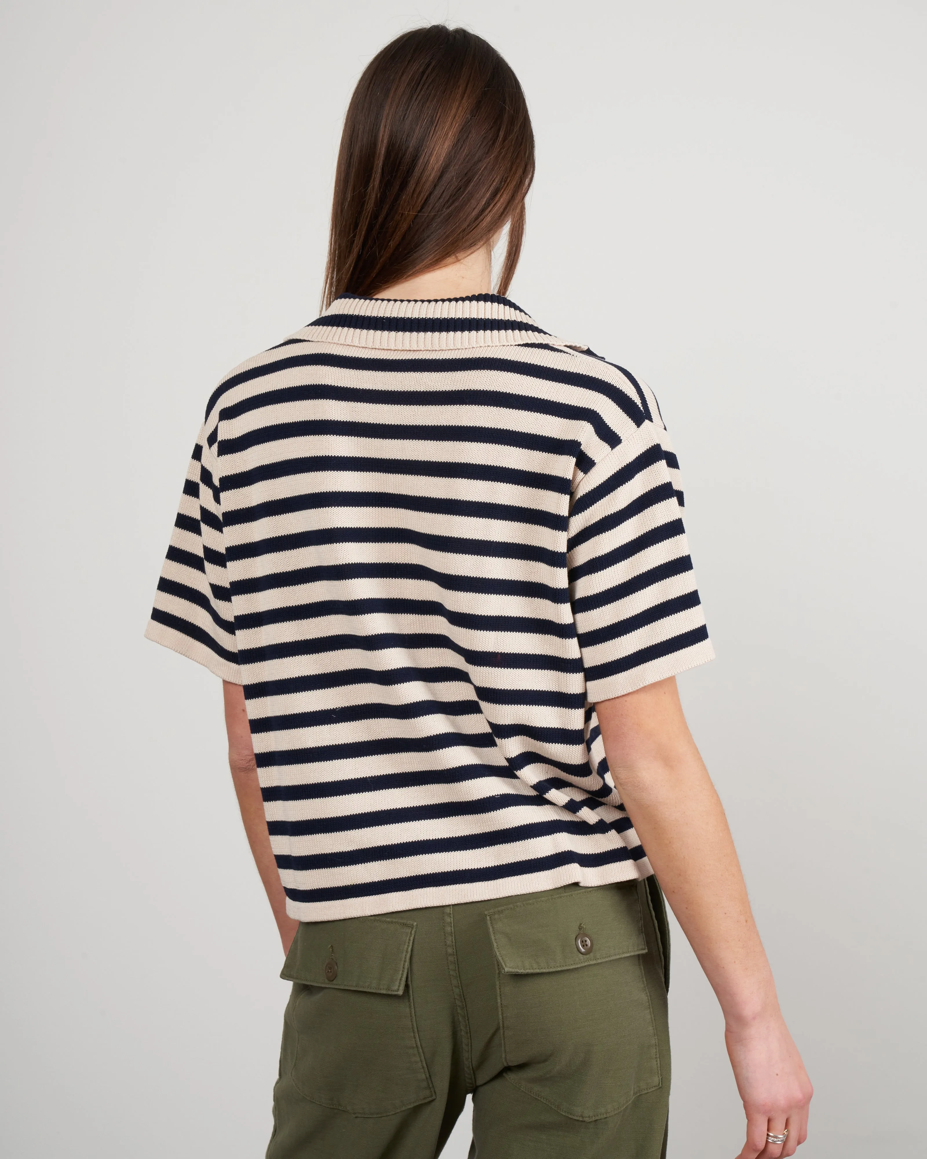 darcy stripe polo top - buttermilk/navy
