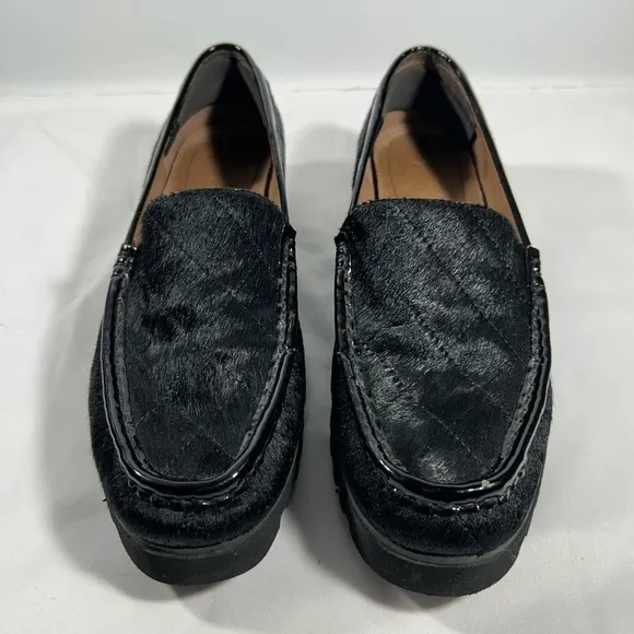 Donald J Pliner Calf Hair Loafers Womens Leather Trim Chunky Heel Shoes Sz 9.5