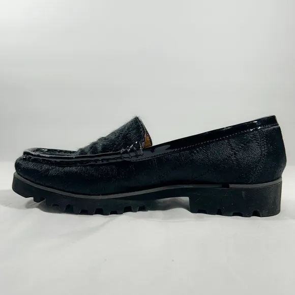 Donald J Pliner Calf Hair Loafers Womens Leather Trim Chunky Heel Shoes Sz 9.5