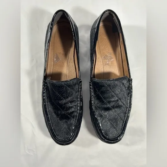 Donald J Pliner Calf Hair Loafers Womens Leather Trim Chunky Heel Shoes Sz 9.5