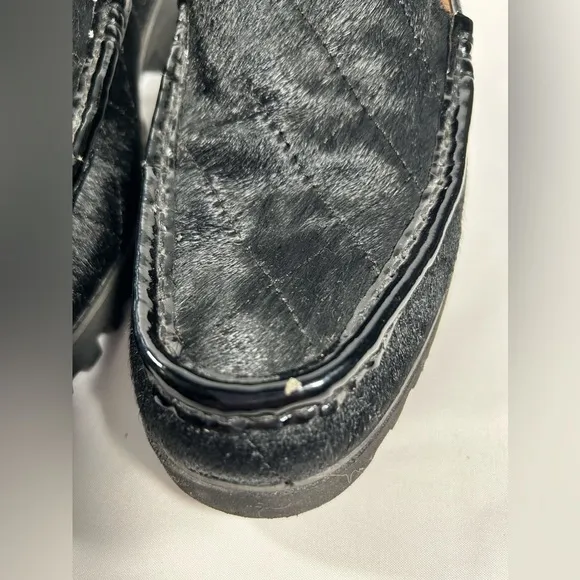 Donald J Pliner Calf Hair Loafers Womens Leather Trim Chunky Heel Shoes Sz 9.5