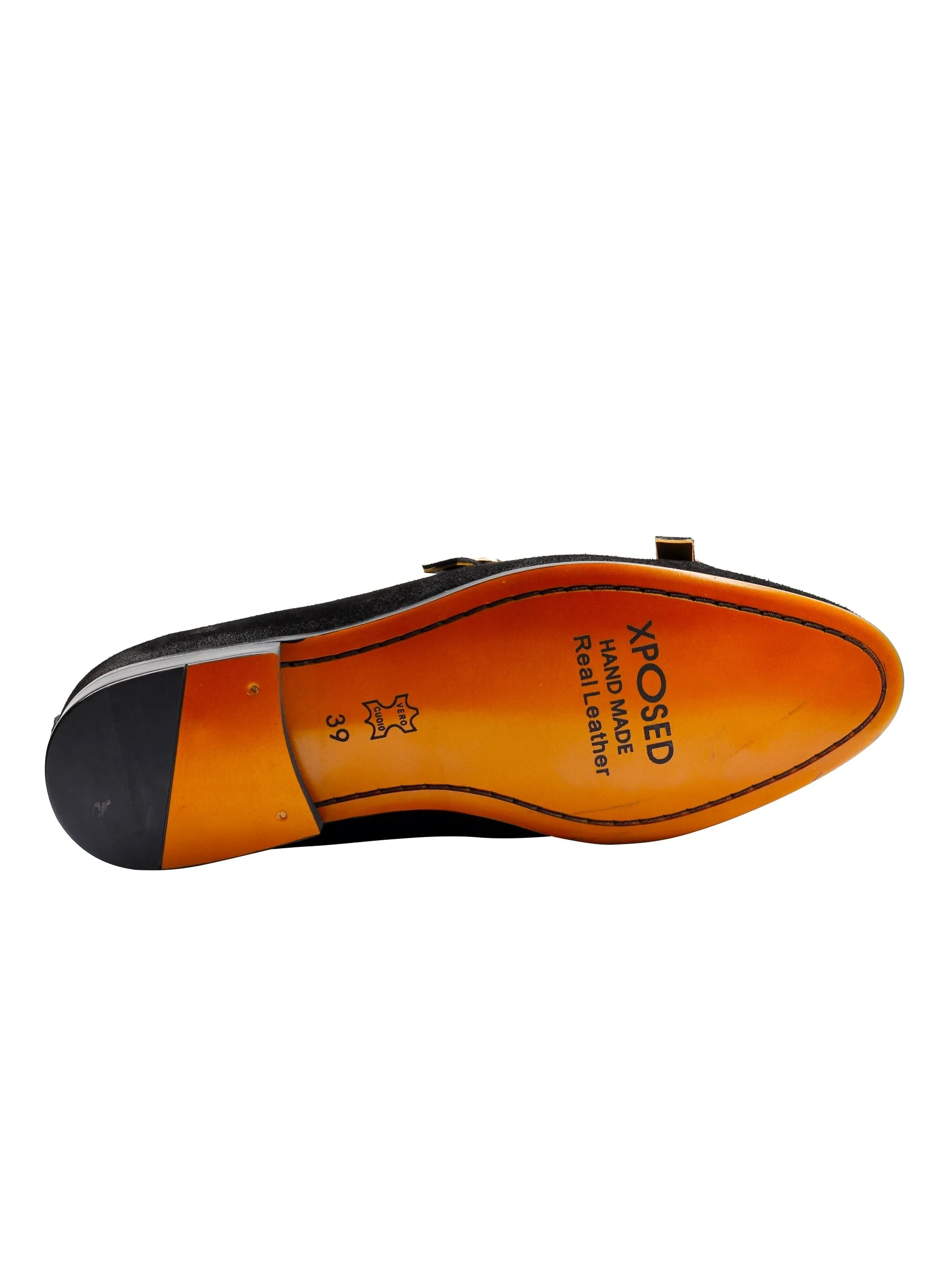 DOUBLE MONK BLACK SUEDE LOAFERS