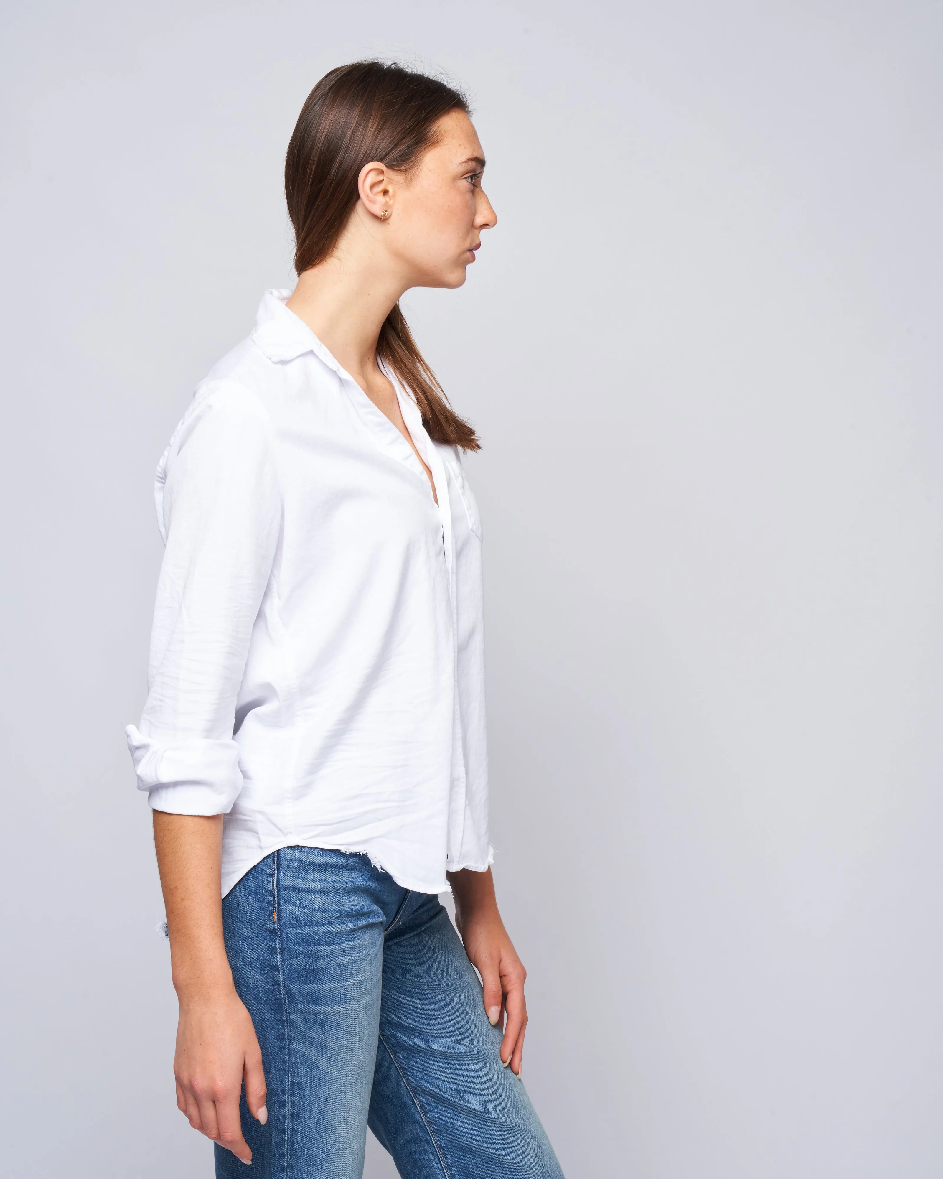 eileen woven button up- tattered wash denim