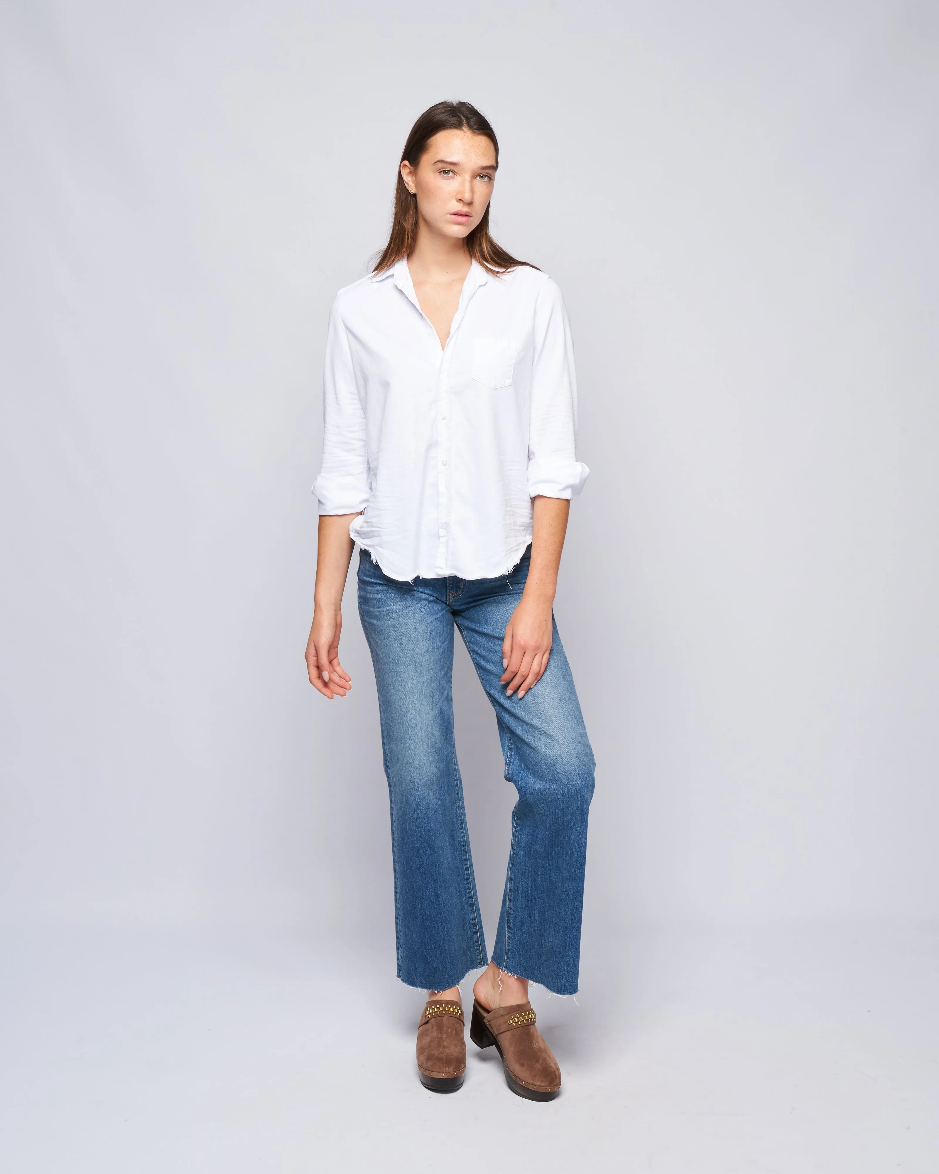 eileen woven button up- tattered wash denim