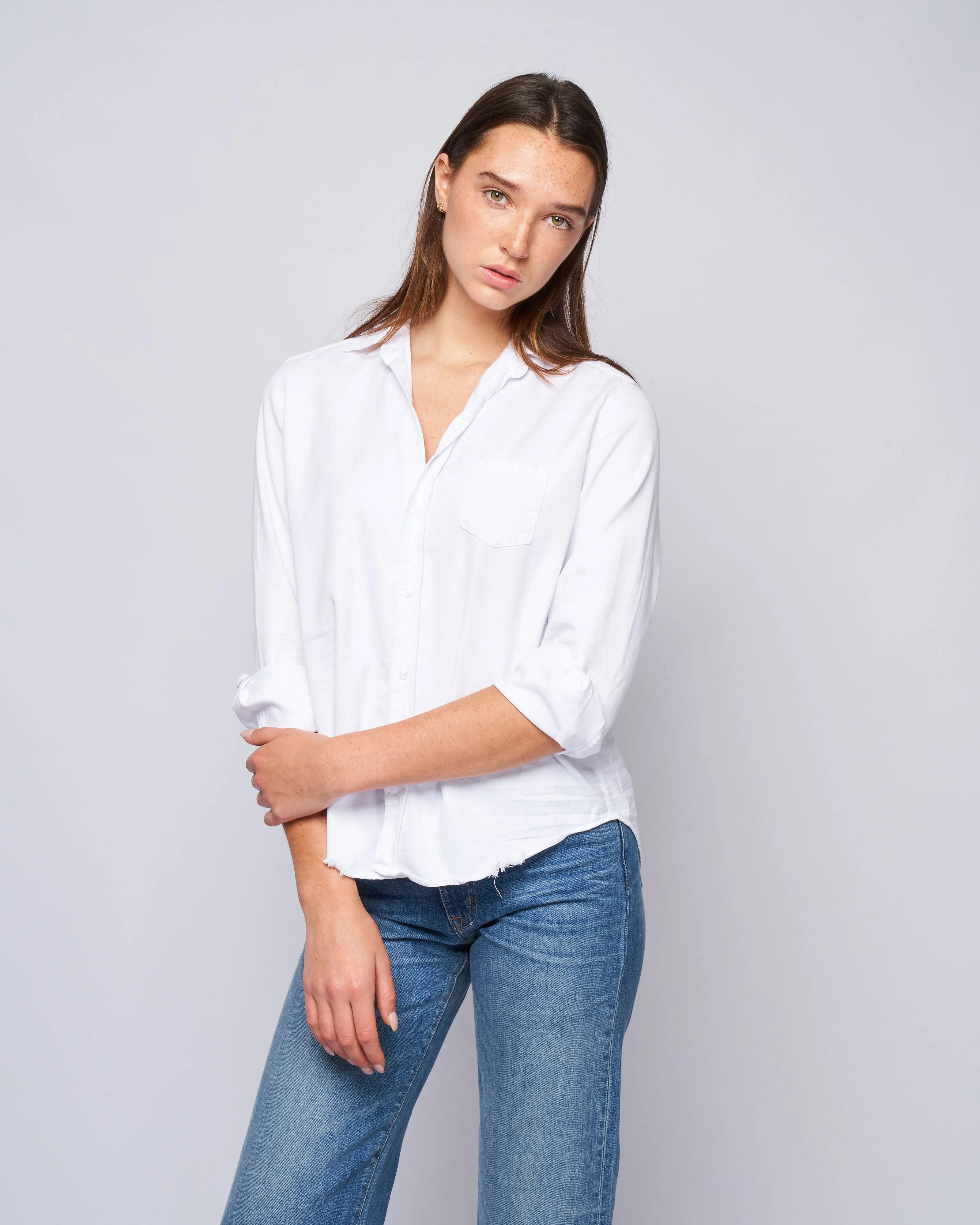 eileen woven button up- tattered wash denim