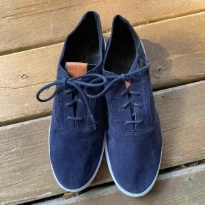 EUC Cole Haan Grand.0's Brogued Navy Blue Suede Lace up Sneakers in Women's 10