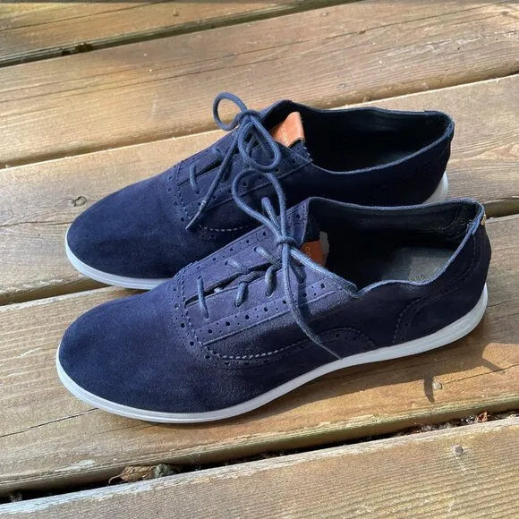 EUC Cole Haan Grand.0's Brogued Navy Blue Suede Lace up Sneakers in Women's 10