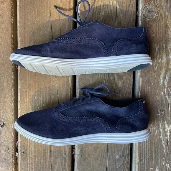 EUC Cole Haan Grand.0's Brogued Navy Blue Suede Lace up Sneakers in Women's 10