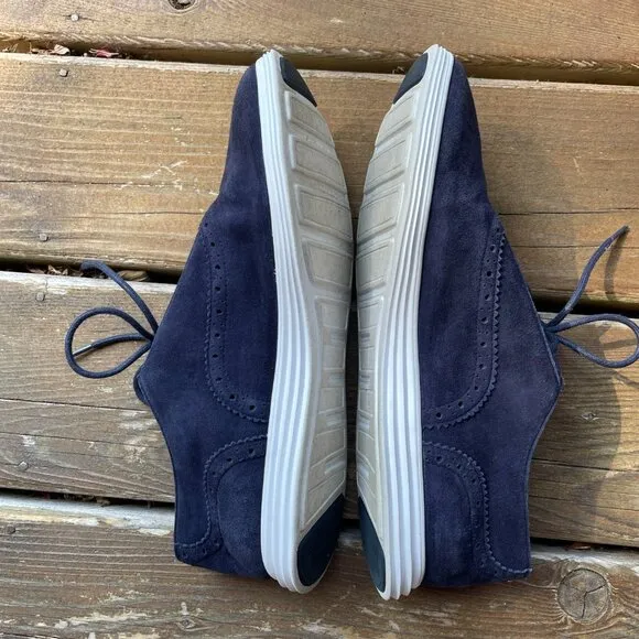EUC Cole Haan Grand.0's Brogued Navy Blue Suede Lace up Sneakers in Women's 10