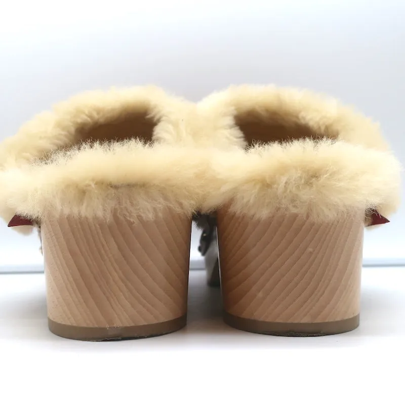 Fabrizio Viti Jean Daisy Shearling Clogs Red Leather Size 39