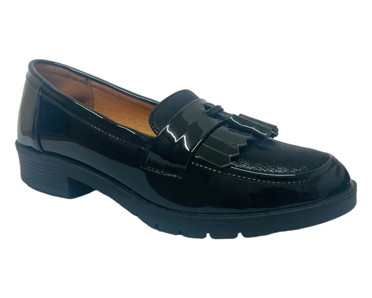 Faux Patent Leather Slip On Tassel Loafers Shoes