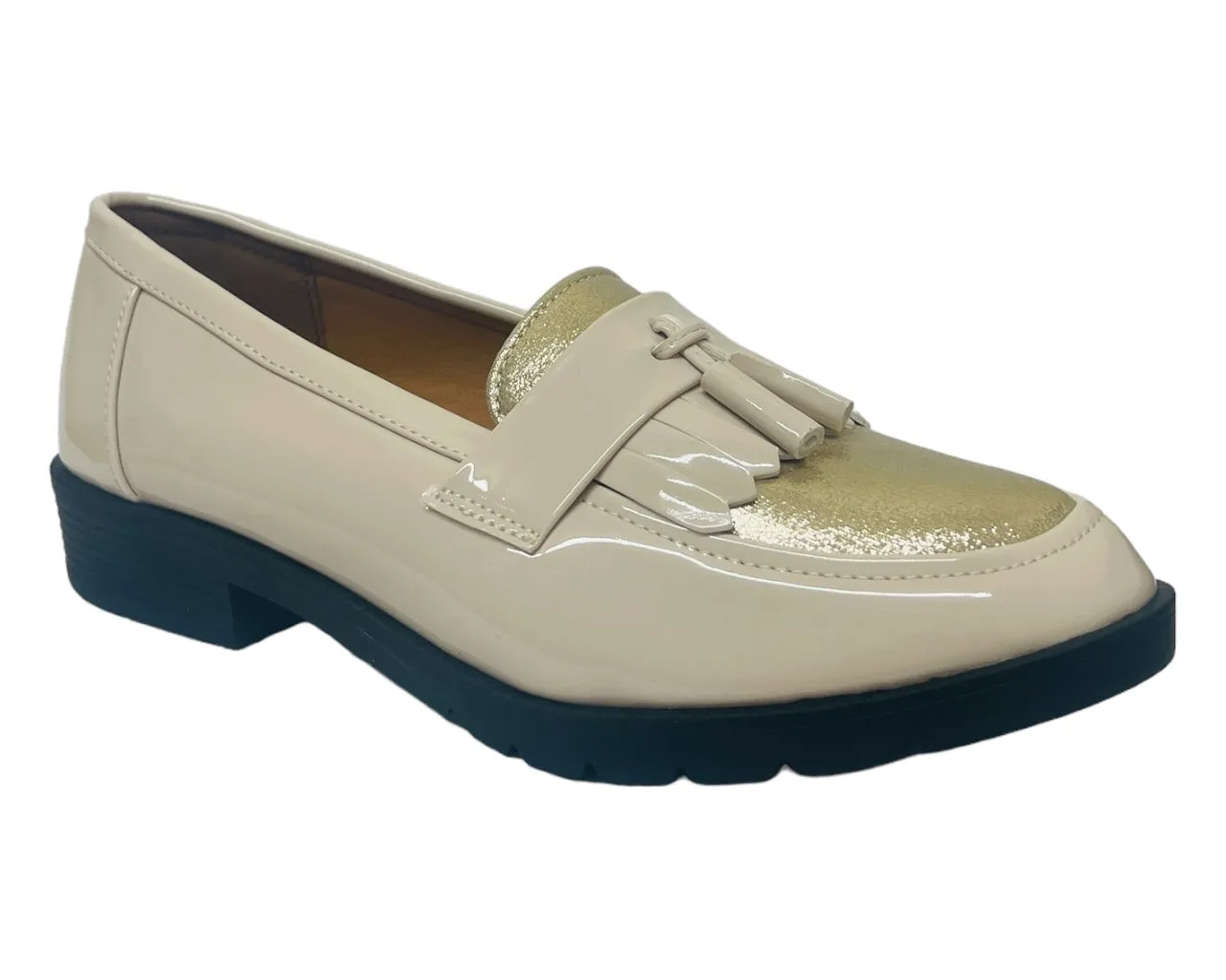 Faux Patent Leather Slip On Tassel Loafers Shoes