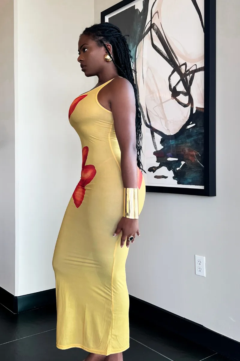 FLOWER BOMB SHEER MIDI |DRESS