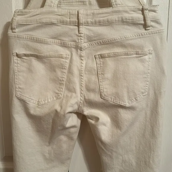 Free People White Washed Denim Stretch Skinny Cropped Overalls sz 27