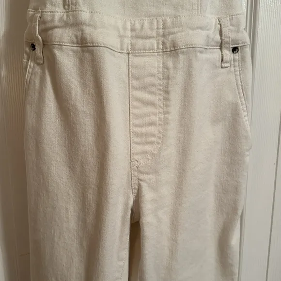 Free People White Washed Denim Stretch Skinny Cropped Overalls sz 27