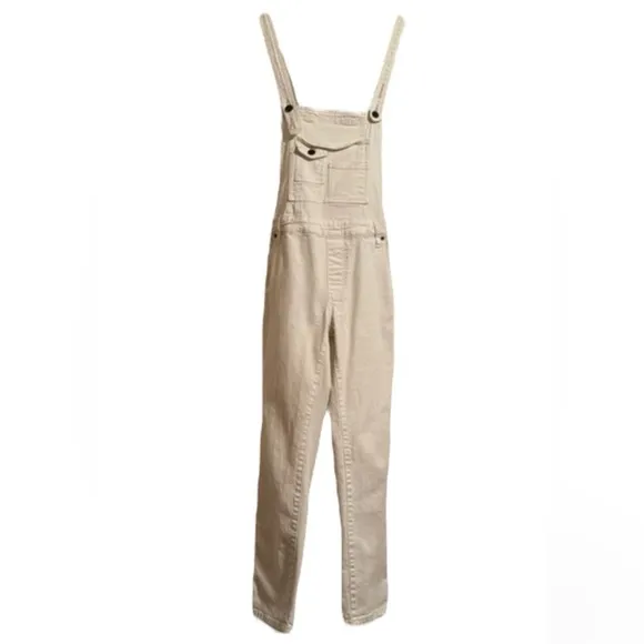 Free People White Washed Denim Stretch Skinny Cropped Overalls sz 27