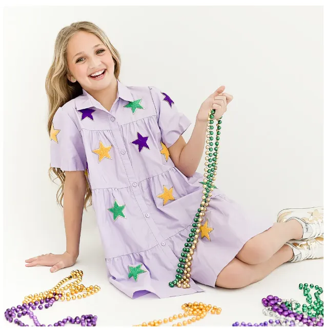 Girls Mardi Gras Stars Chenille Dress