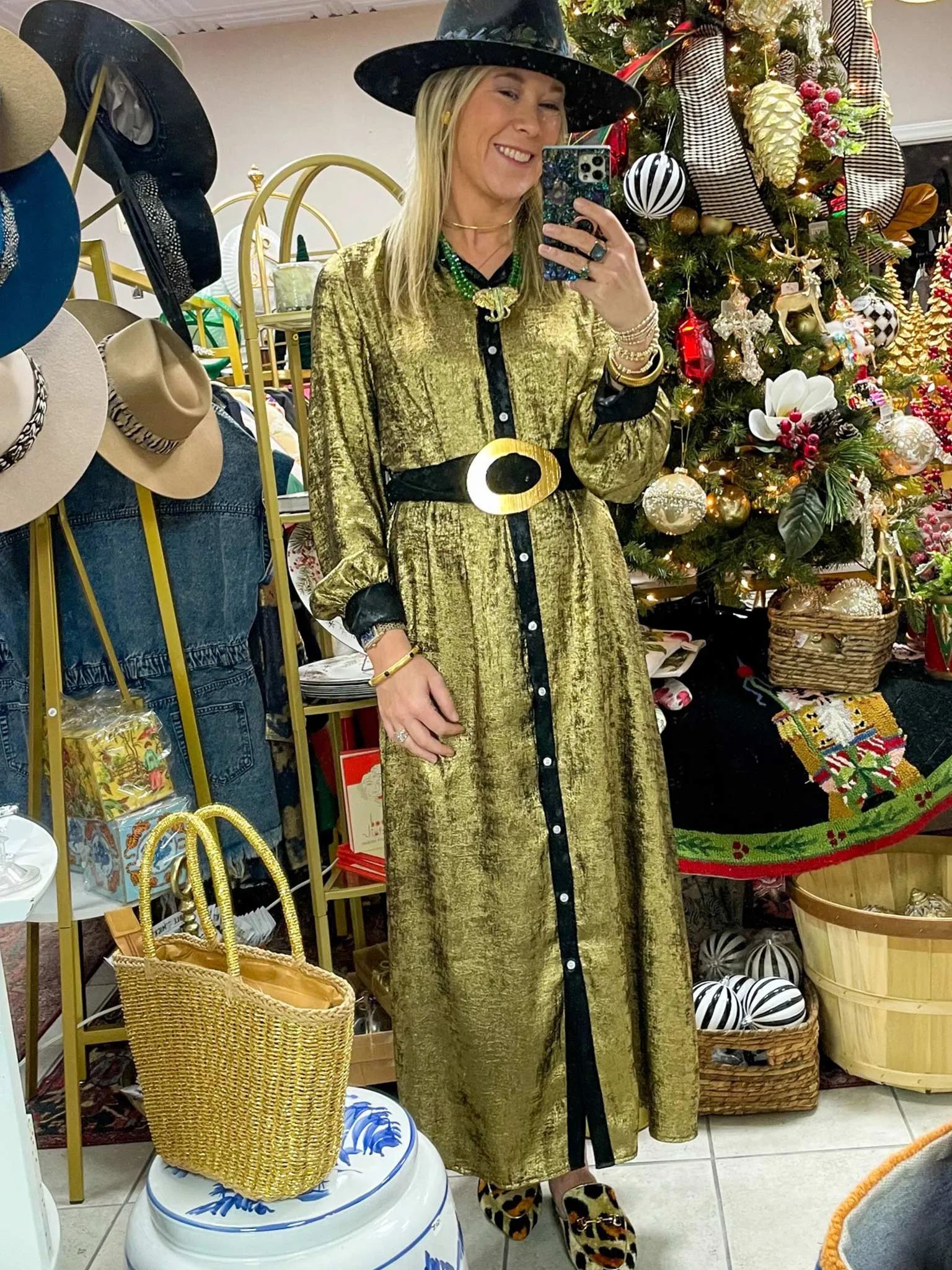 Gold and Black Metallic Shirt Dress