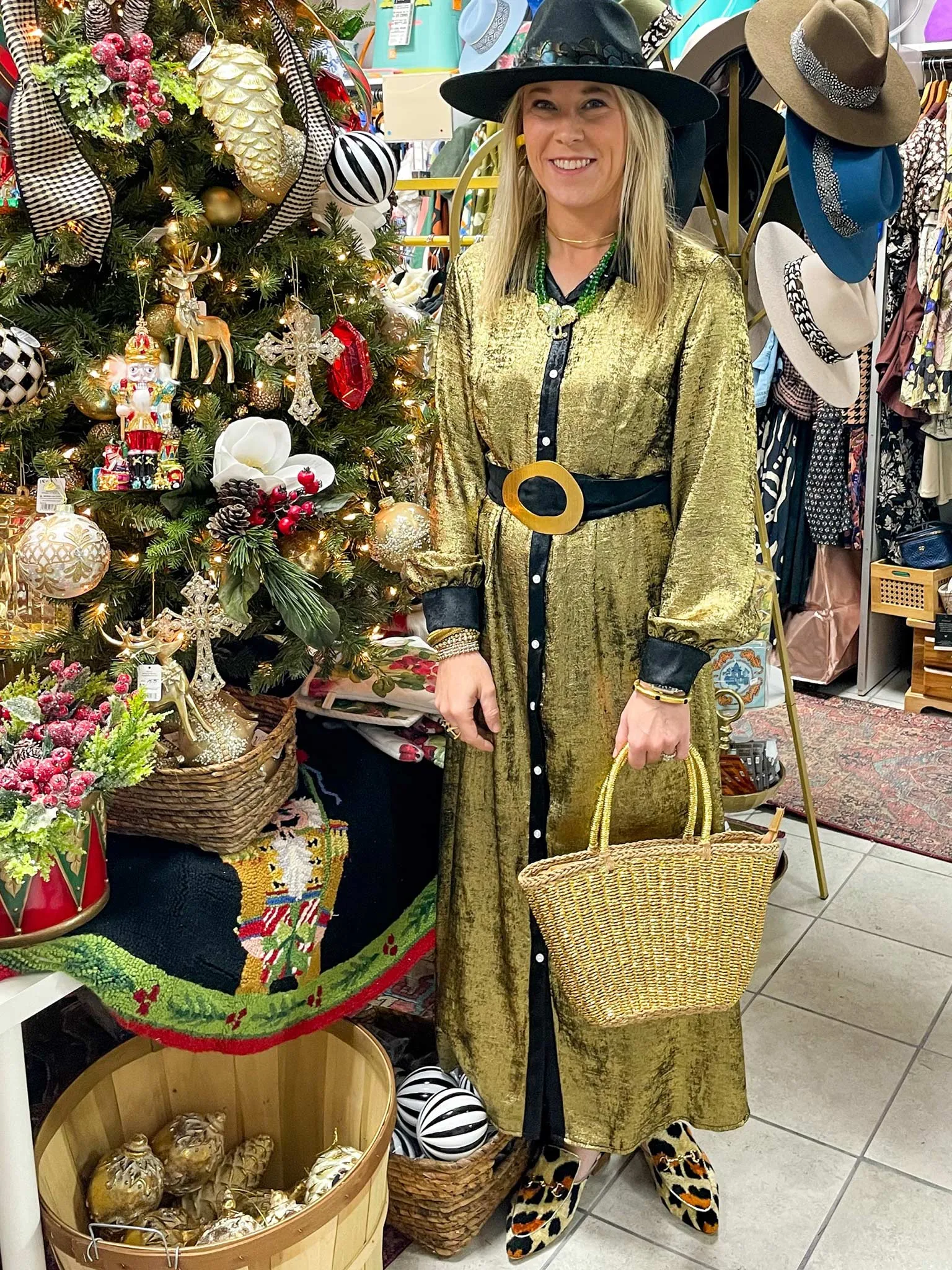 Gold and Black Metallic Shirt Dress