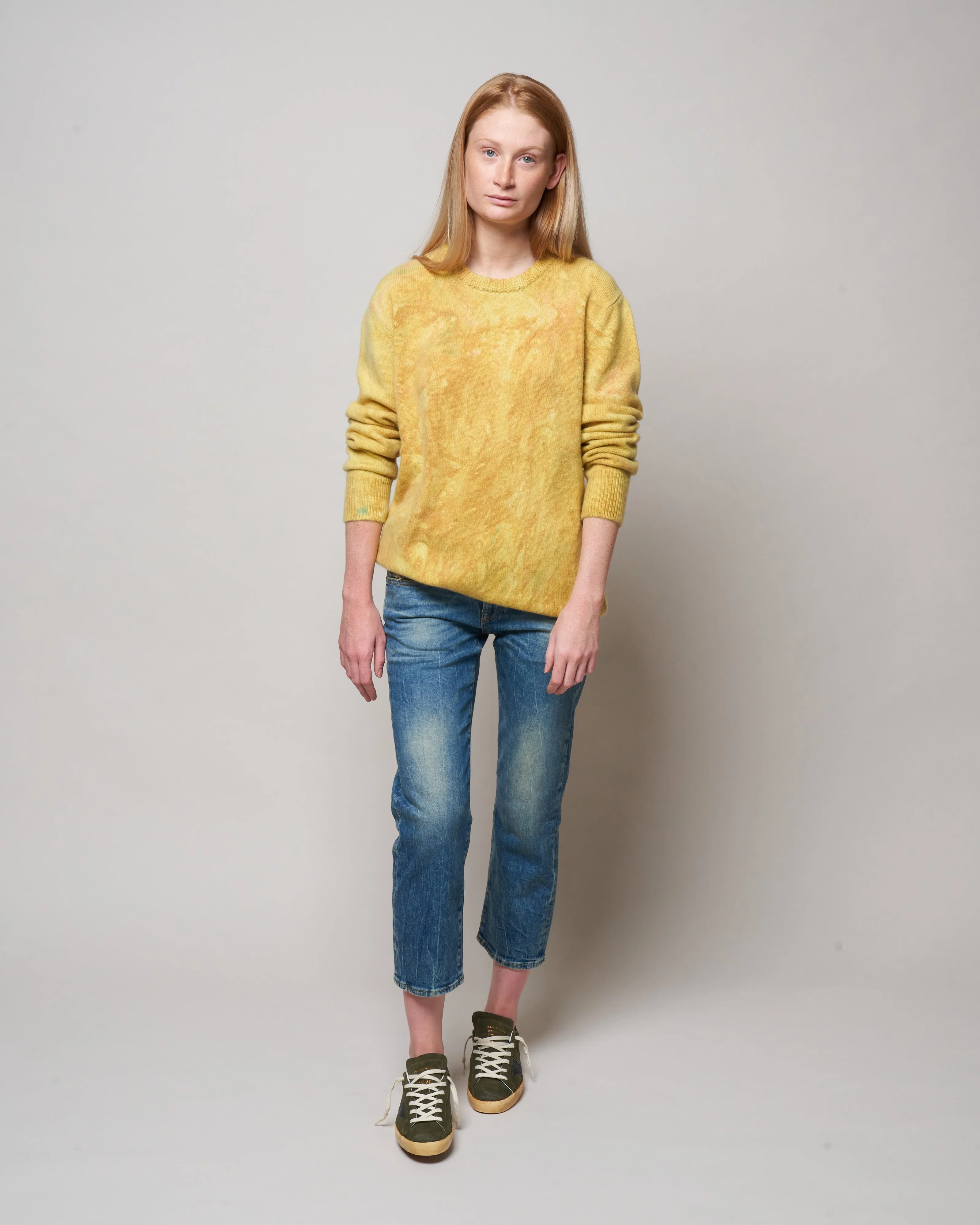 gold rush marble dye crew sweater - gold/pink/grey