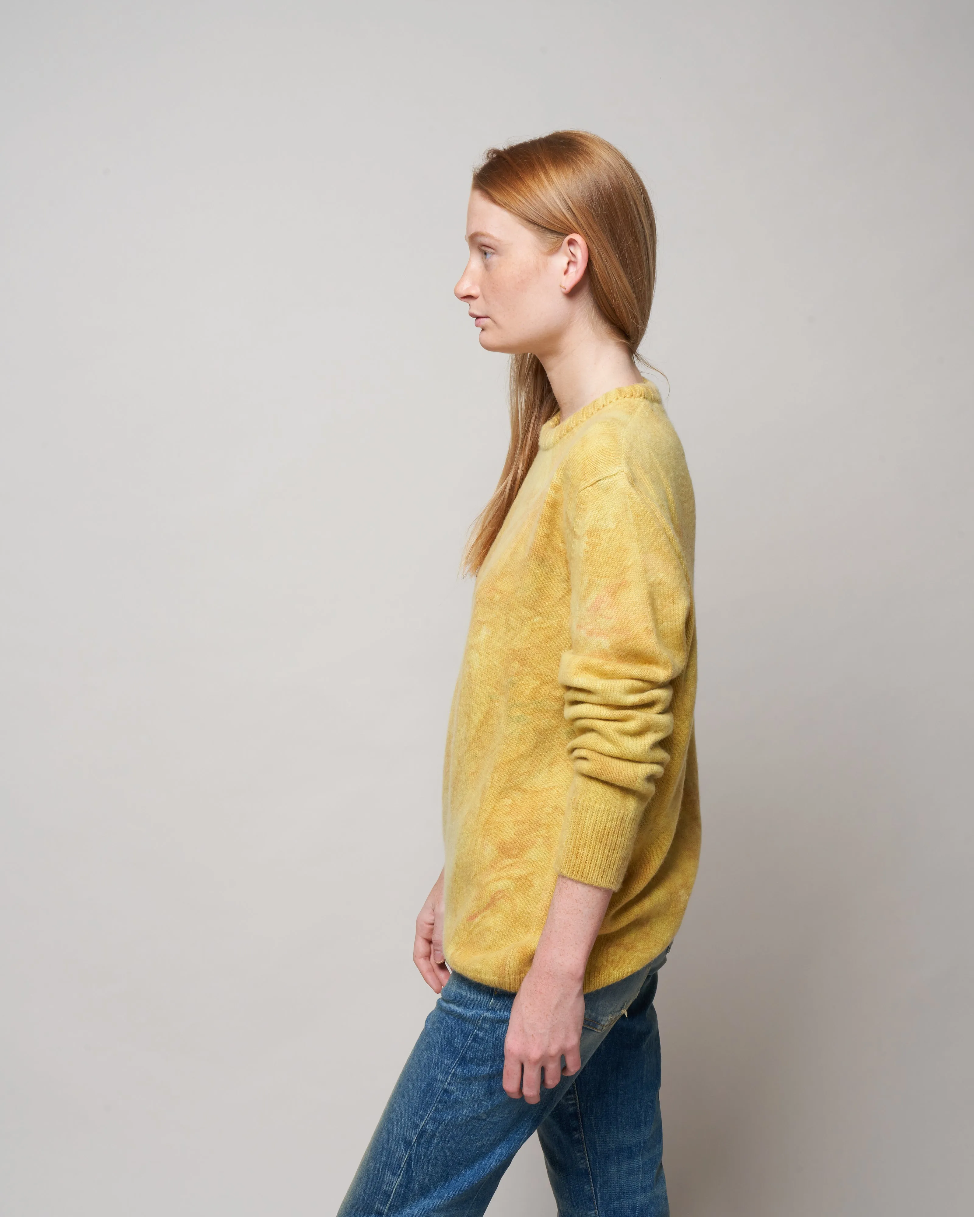 gold rush marble dye crew sweater - gold/pink/grey
