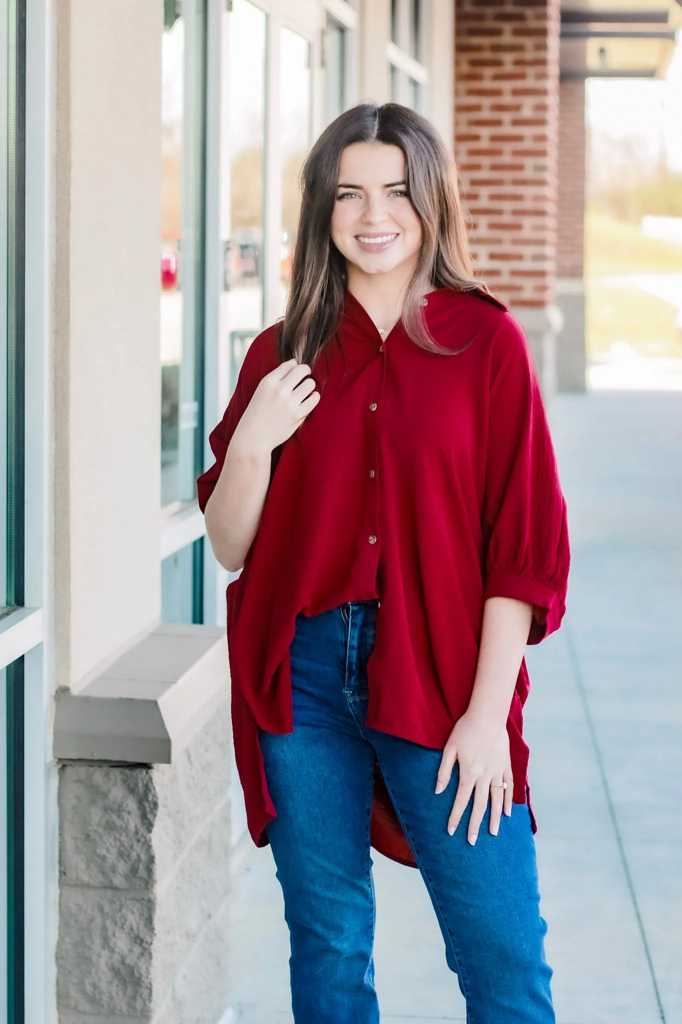 Halfway There Burgundy Top