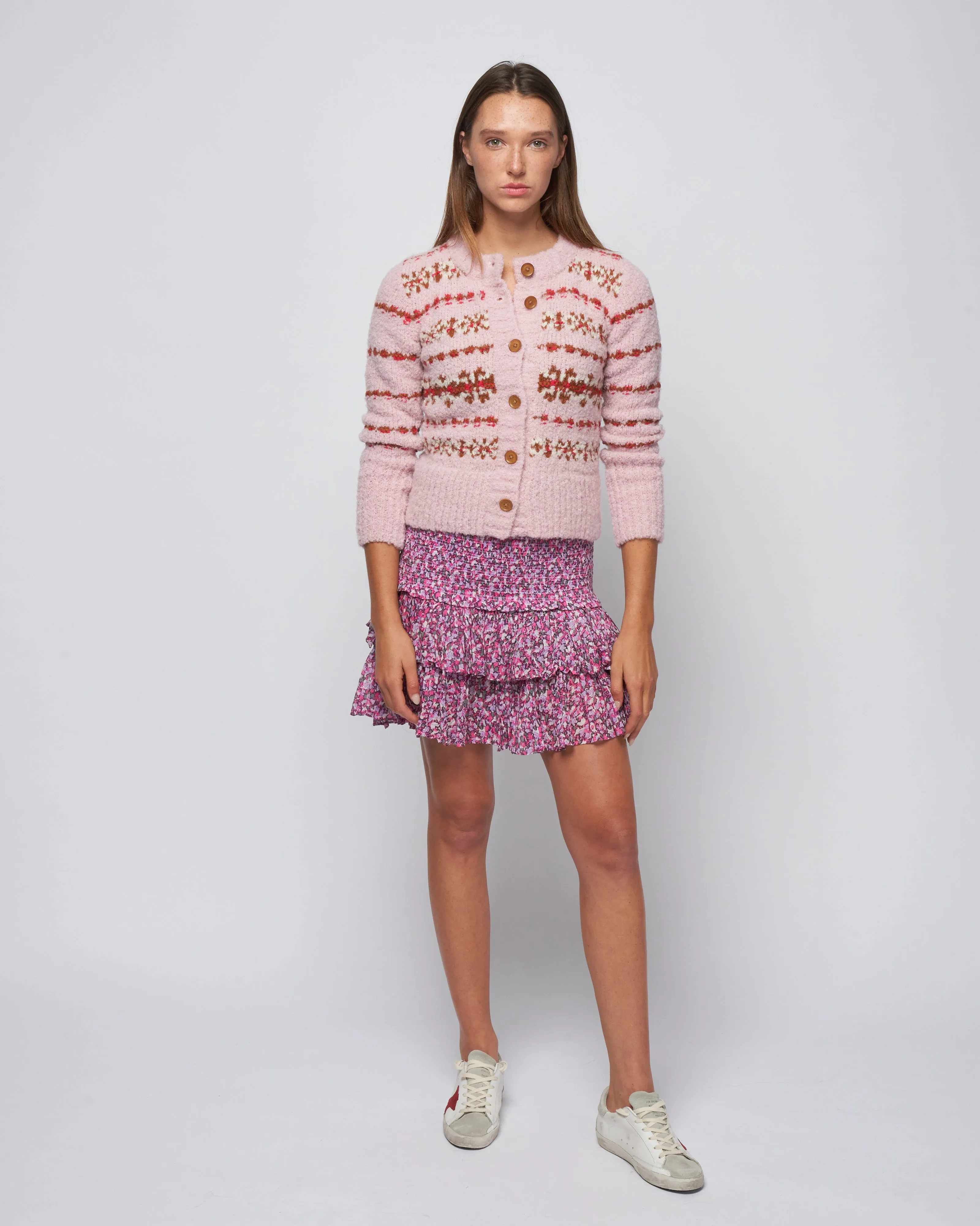 handknit granny cardigan - blush fair isle