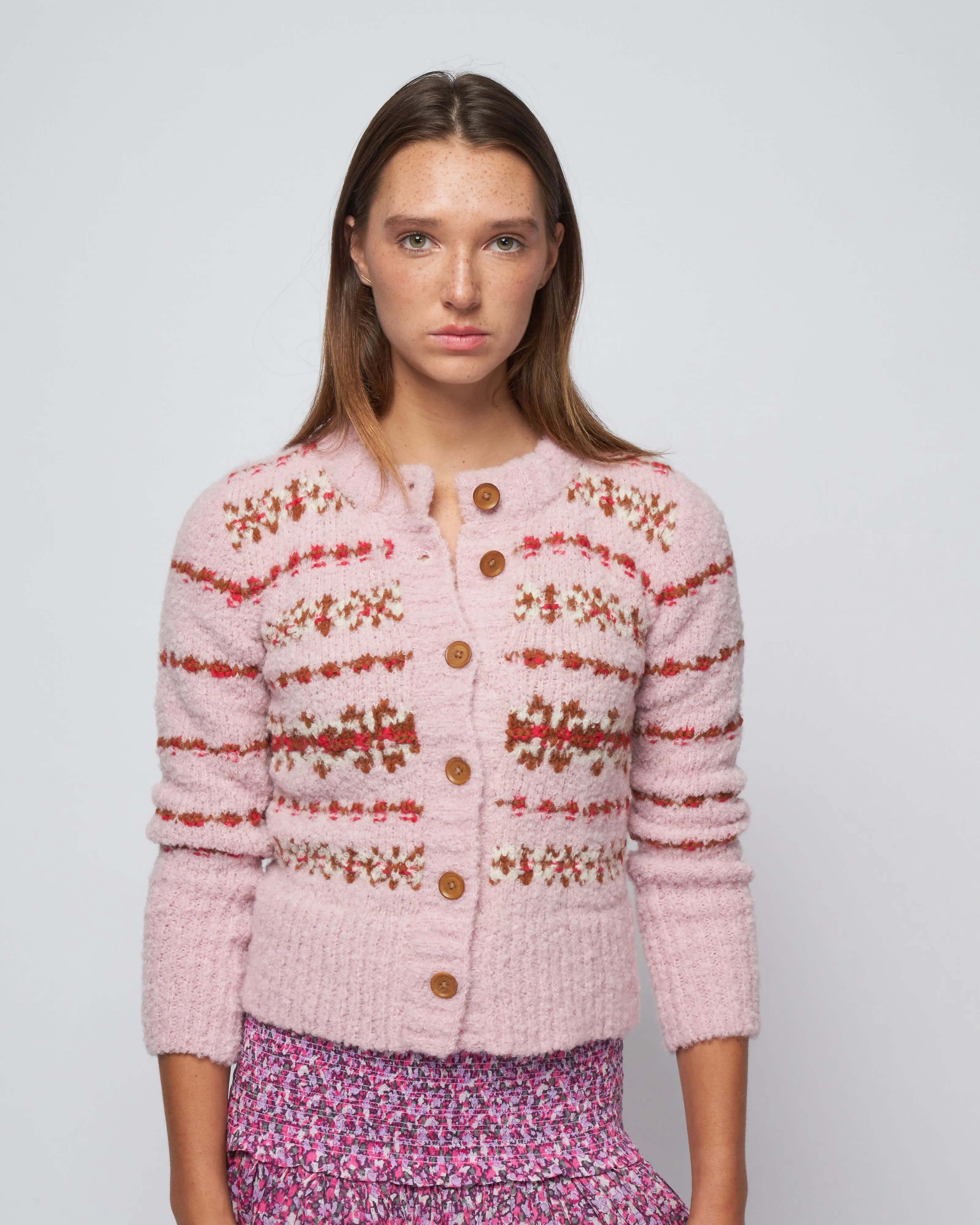 handknit granny cardigan - blush fair isle