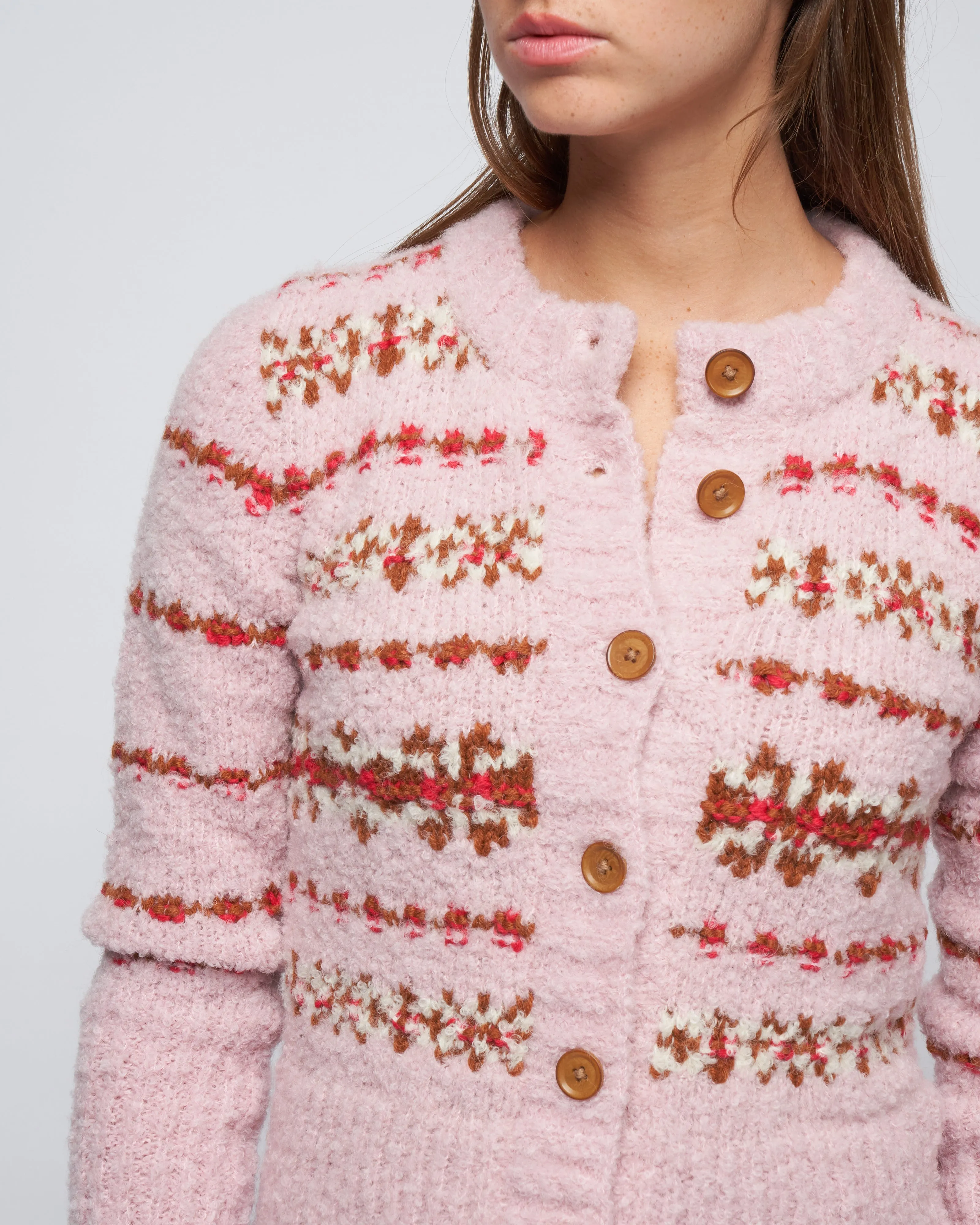 handknit granny cardigan - blush fair isle