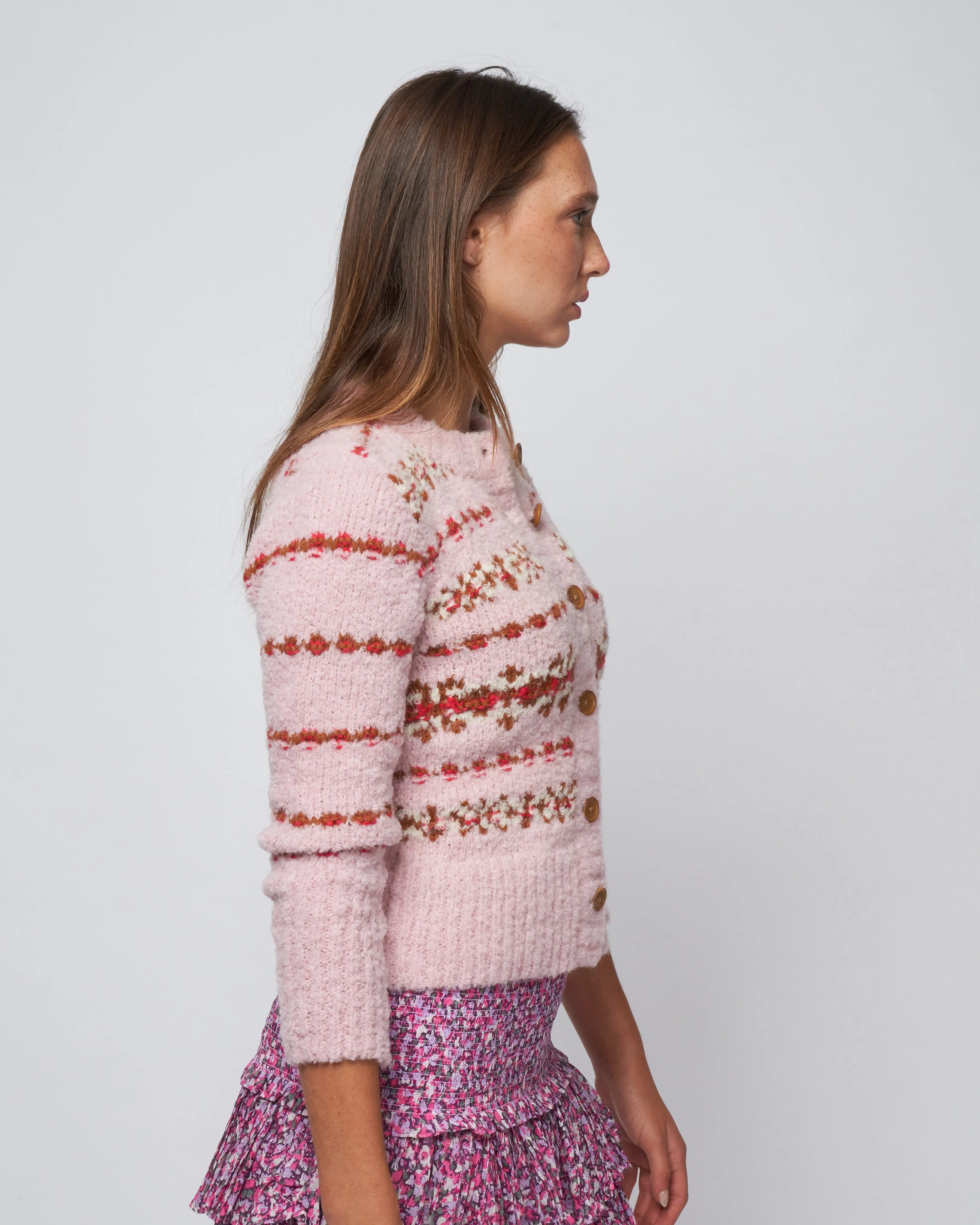 handknit granny cardigan - blush fair isle