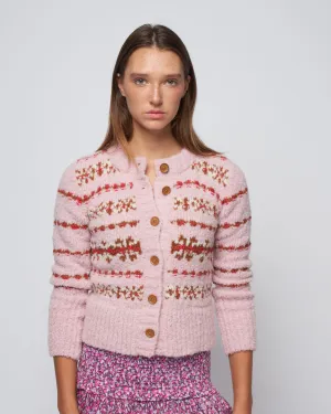 handknit granny cardigan - blush fair isle