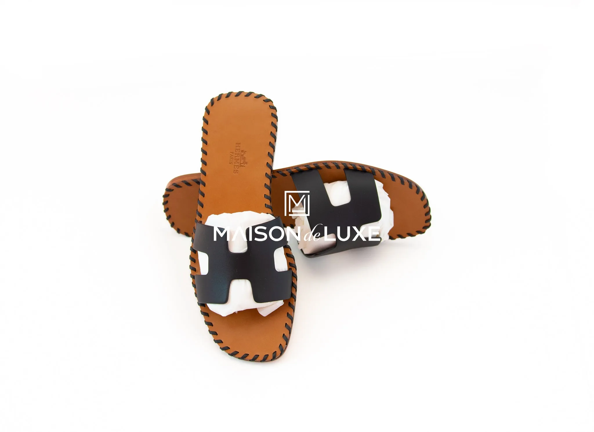 Hermes Women's Braided Black Oran Sandal 37