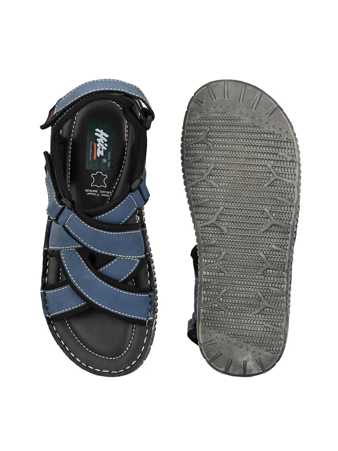 Hitz Men's Blue Synthetic Casual Sandals with Velcro Closure