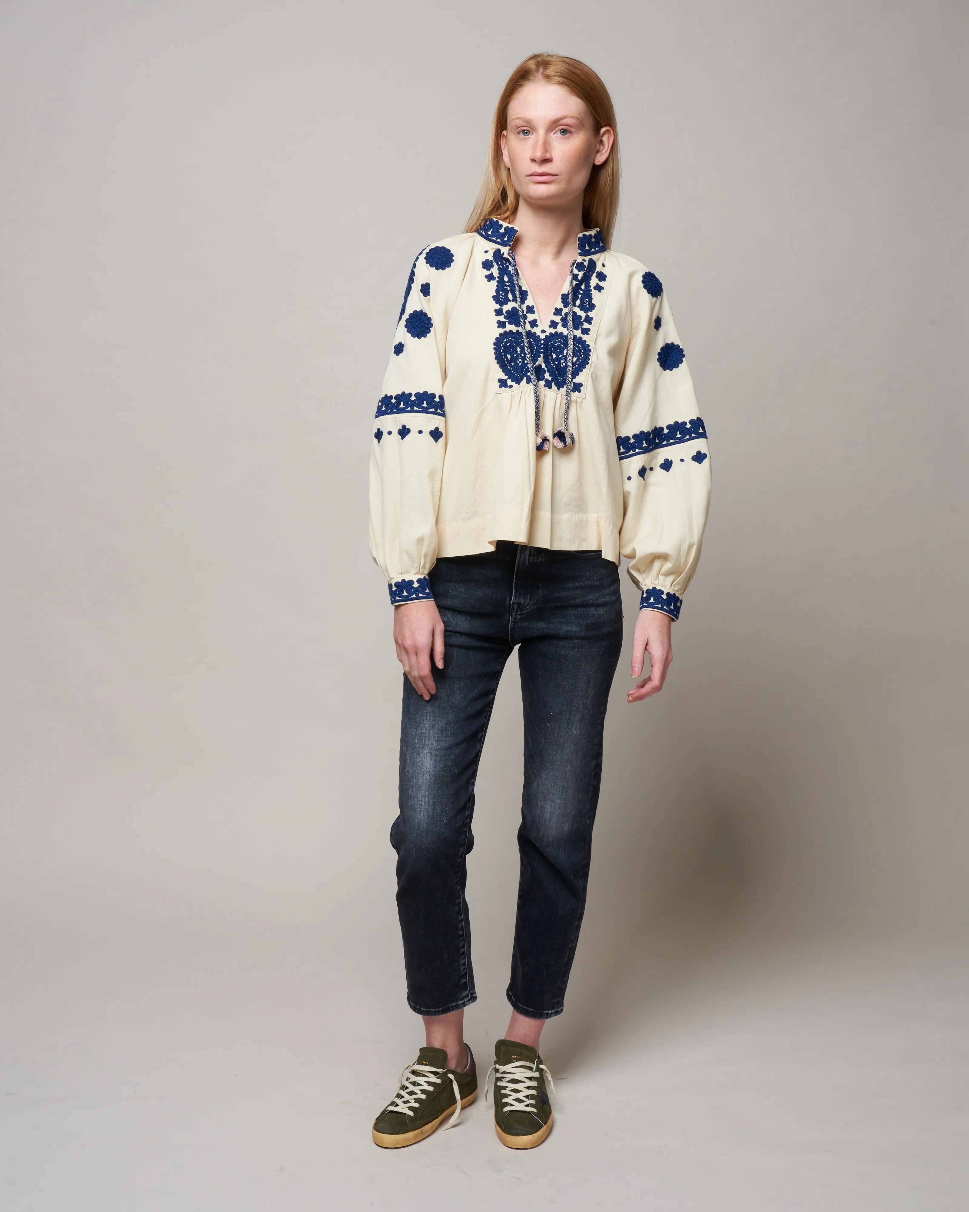 holly soutache l/slv top - cream